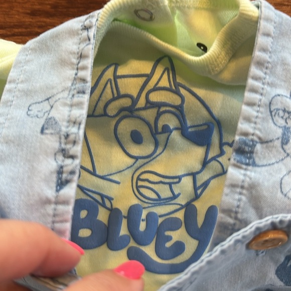 NWT Bluey Baby newborn chambray short Overalls Shirt Set blue green cotton NB - Picture 5 of 9
